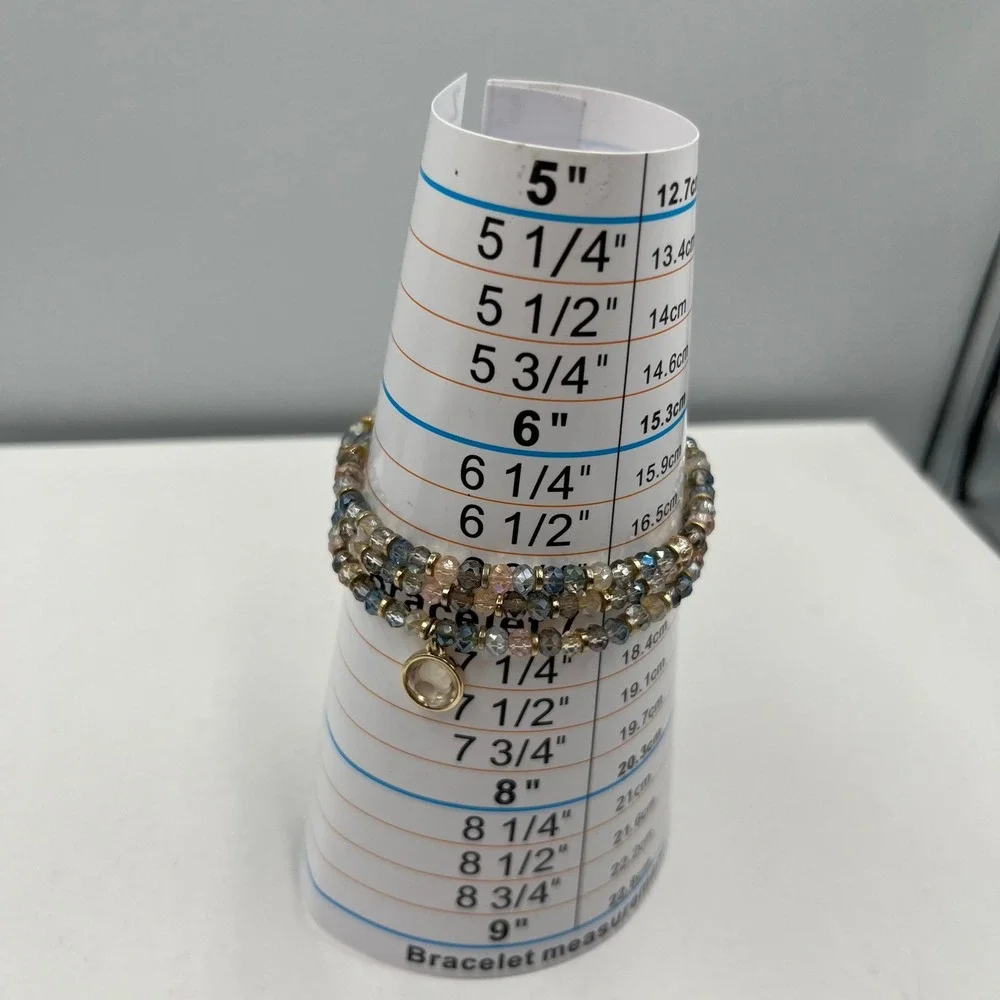Vintage 3PC Multi-Color Faceted Glass Bead Bracelet Set Stack Gold Crystal Charm - Picture 6 of 6